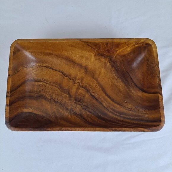 Vintage Monkey Pod Wood Rectangular Bowl Centerpiece Serving Decor - Picture 1 of 5